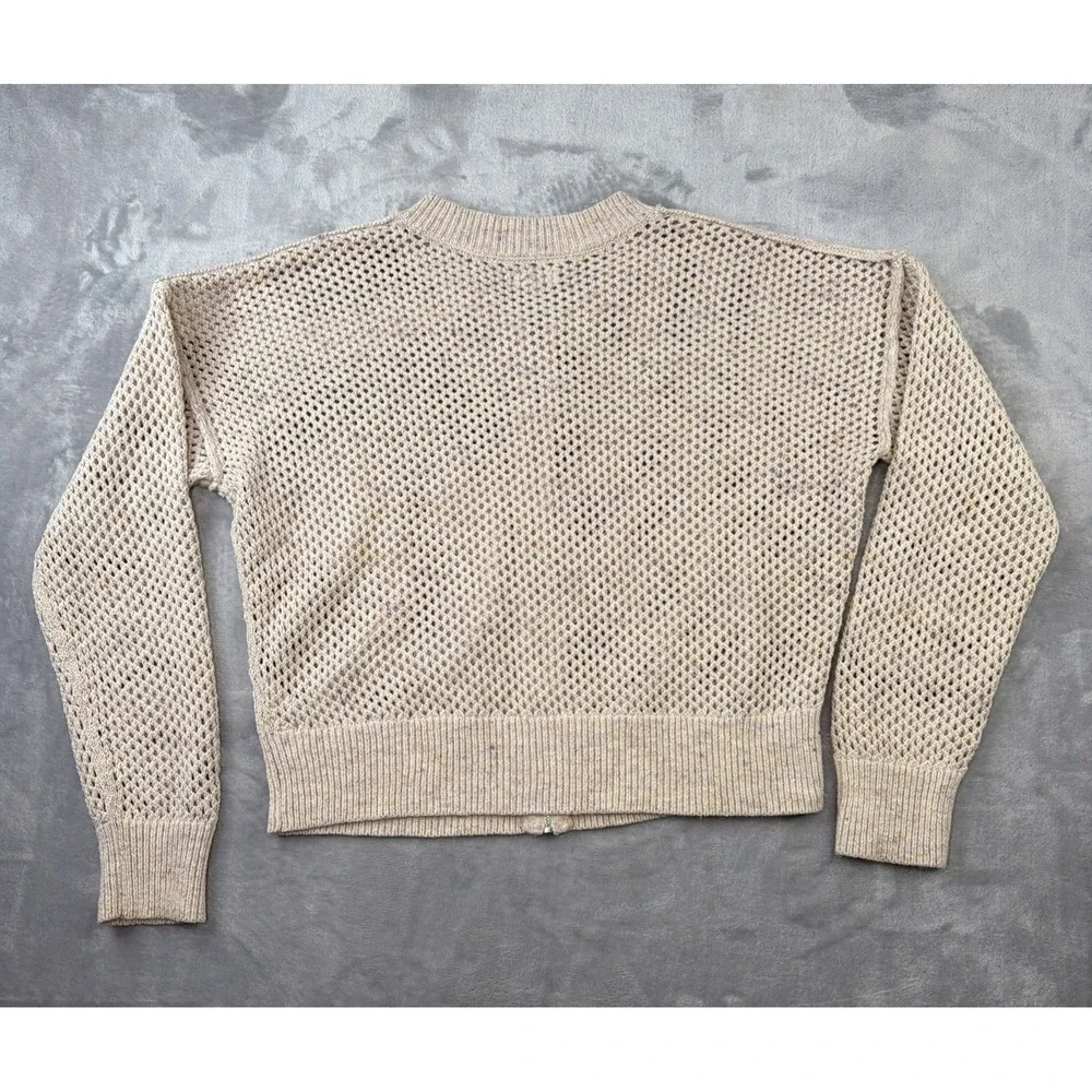 Pilcro Women's XS Open Knit Cardigan Sweater Beige Full Zip Cotton Blend